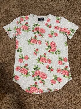 PacSun Men’s S T-Shirt Grey Floral Print Short Sleeve